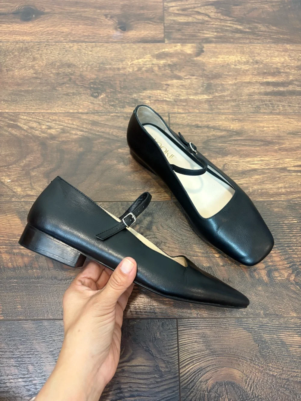 Lookie Atelier Mary Jane Flats Square Toe Black Leather Size 37